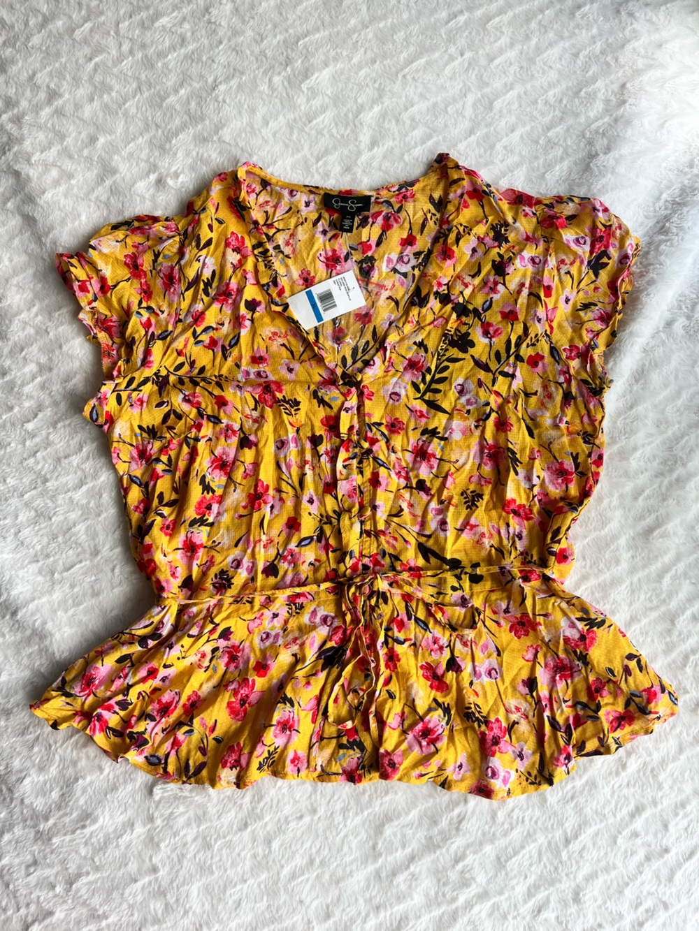 Jessica Simpson Yellow Floral V-Neck Cinched Waist Camisole